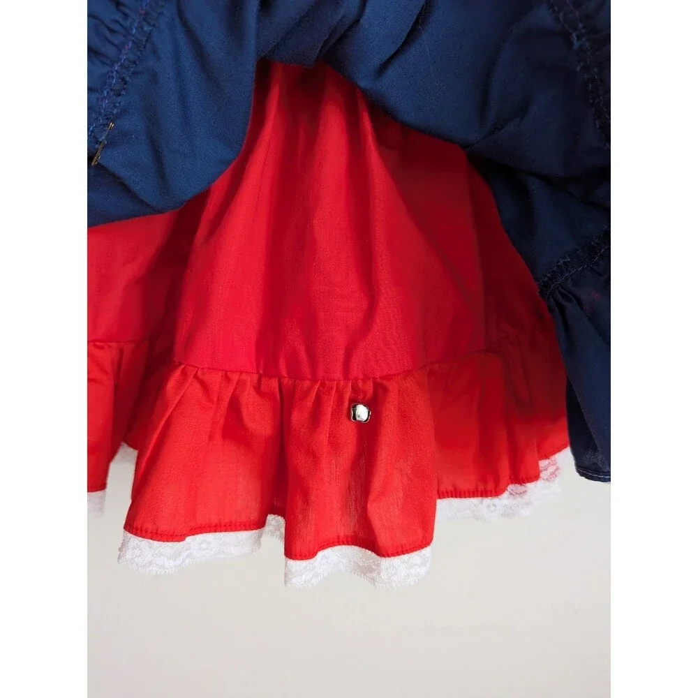 Vintage Full Circle Toddler Dress Red Blue Americana Patriotic Dirndl Lace Bell